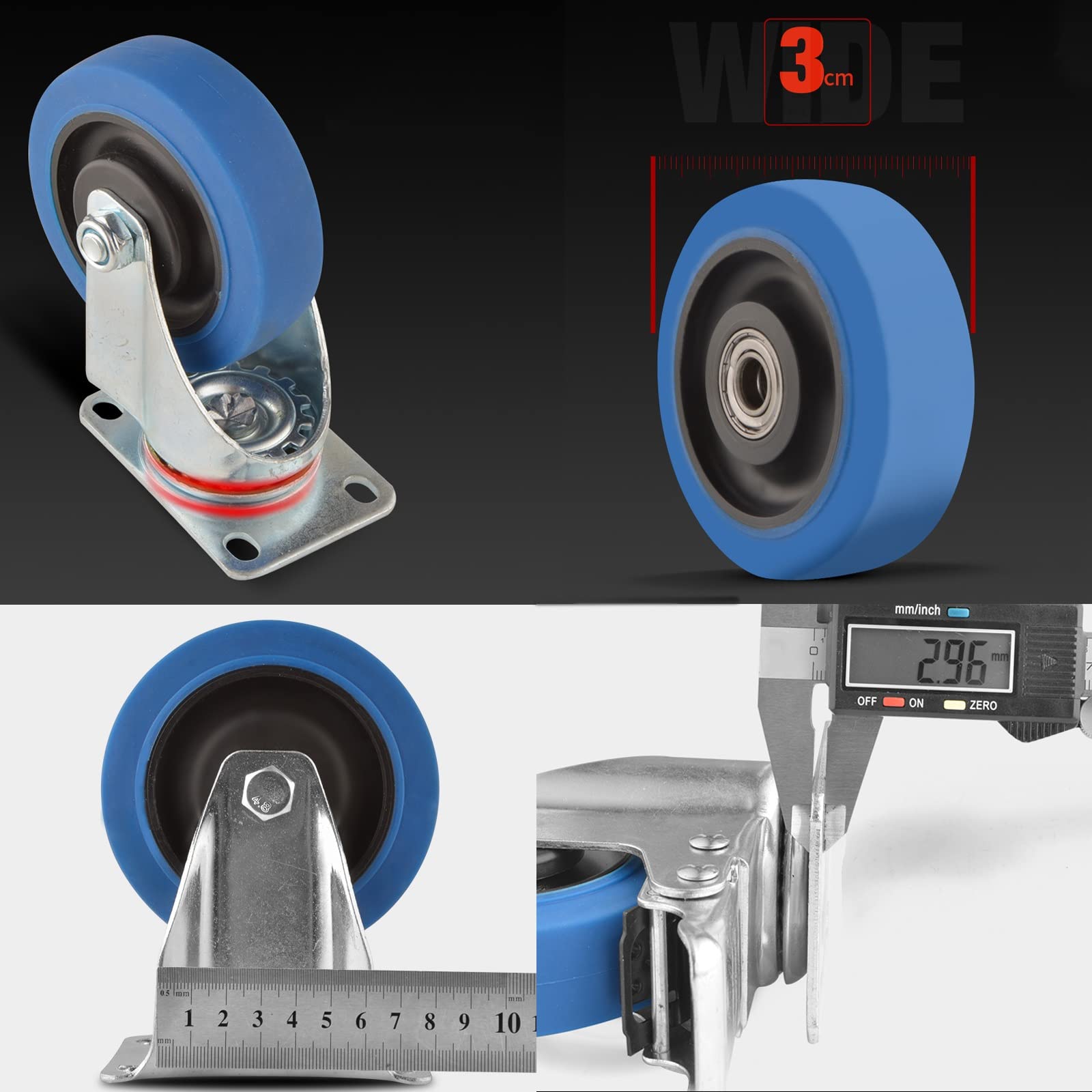 2in Caster Wheels 4 Set Heavy Duty Locking Swivel Plate W/ Brake - View #3