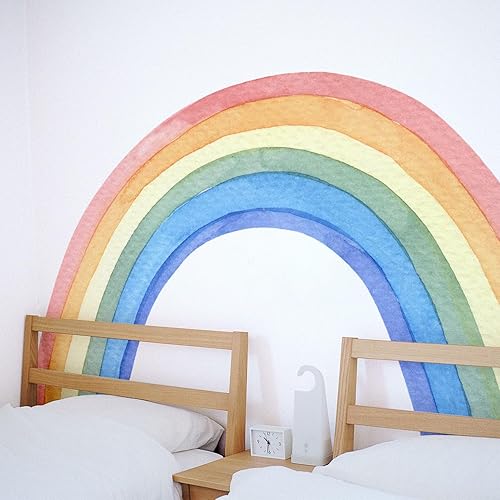 Calcomanías de pared de arcoíris colorido pastel con estampado pastel  Adhesivos murales de pared grandes para despegar y pegar, acuarela, arco