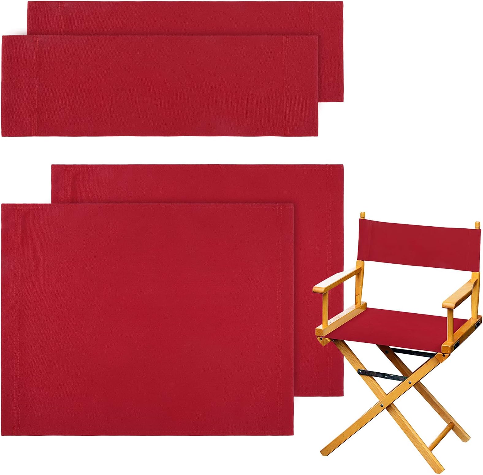 2 Set Casual Directors Chair Cover Kit, Canvas Seat and Back Cotton Canvas Stool Protector for Home Director Chair (Red)