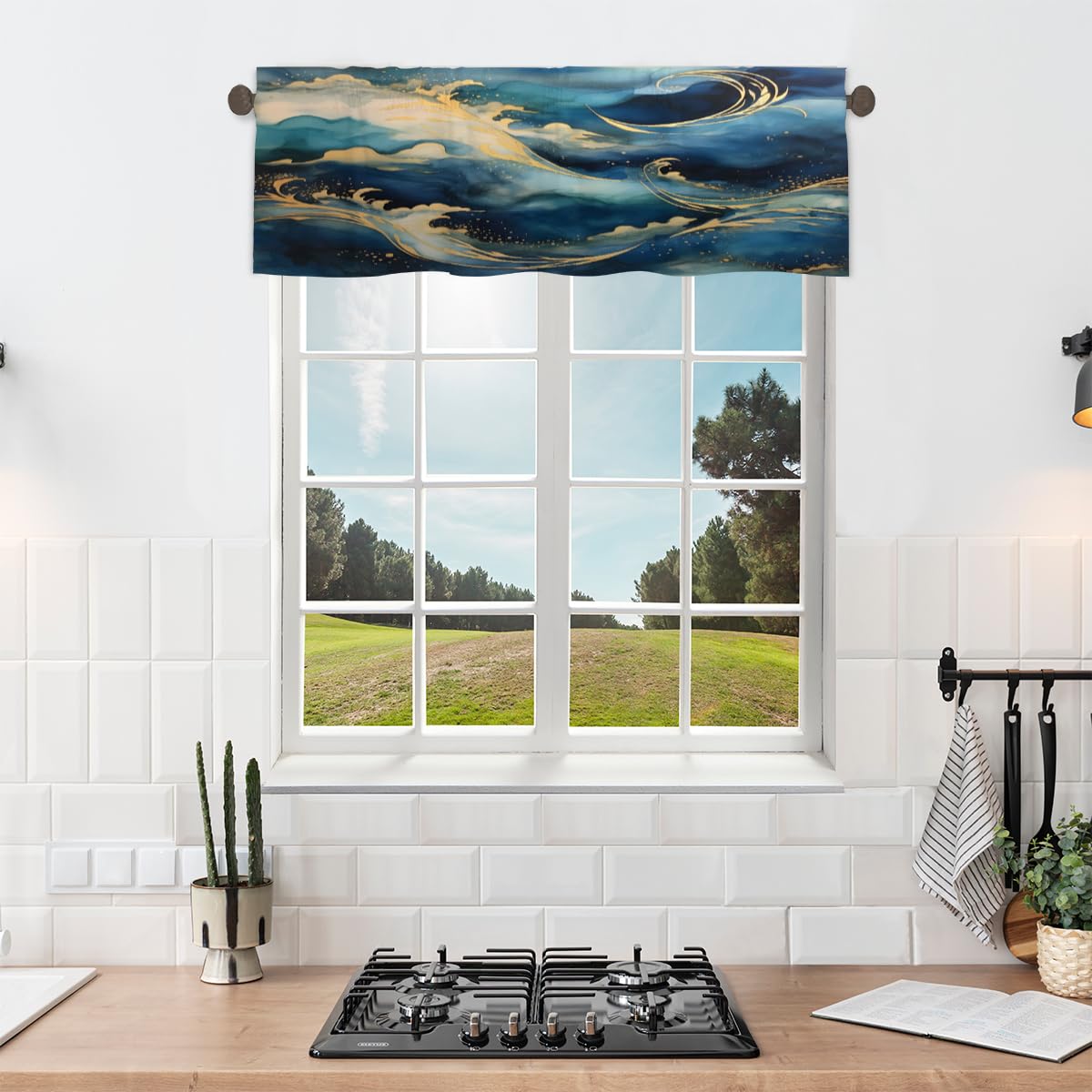 Color Art - Tenda mantovana per finestra, motivo astratto, con tasca per asta, per cucina, soggiorno, camera da letto, 45,7 x 132 cm