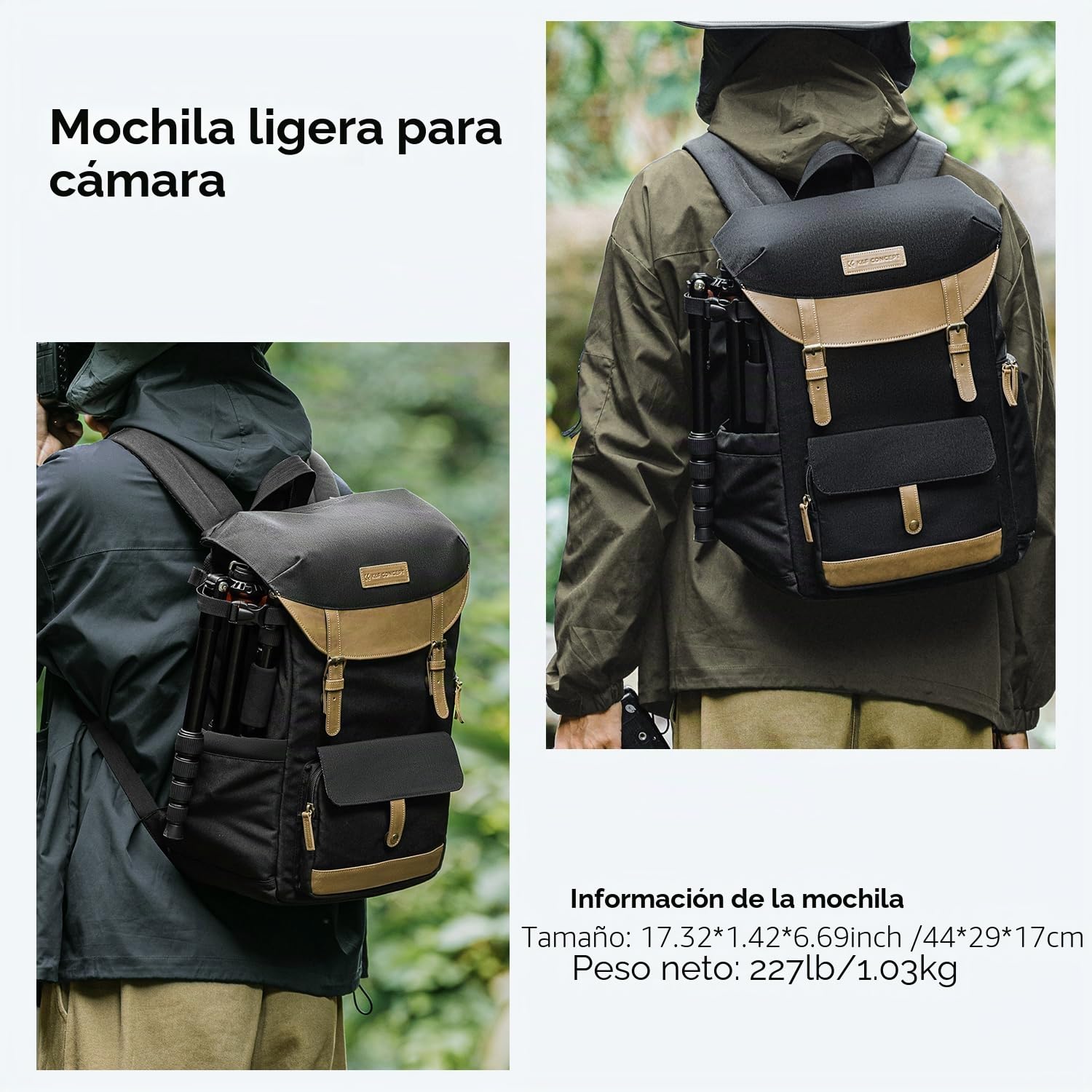 K&F CONCEPT Mochila para Cámara Profesional, Bolsa para Fotografía Impermeable, Mochila para Fotográfica Multifuncional 21L Compartimento de Gran Capacidad para Portátil DSLR de 15,6 Pulgadas, Negro