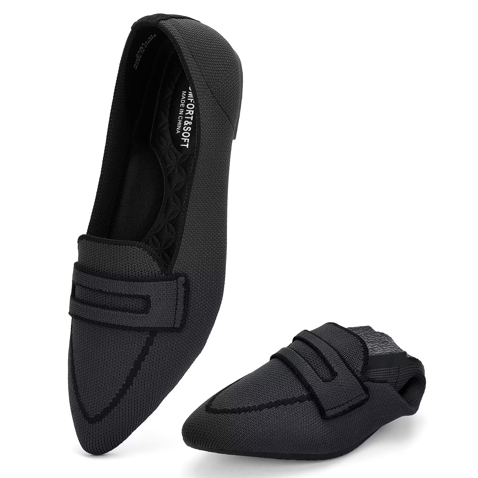 Puxowe Damen Ballerinas Slip On Spitz Strick Kleid Flache Schuhe Pumps Elegant Bequem Ballerina Flats für Damen