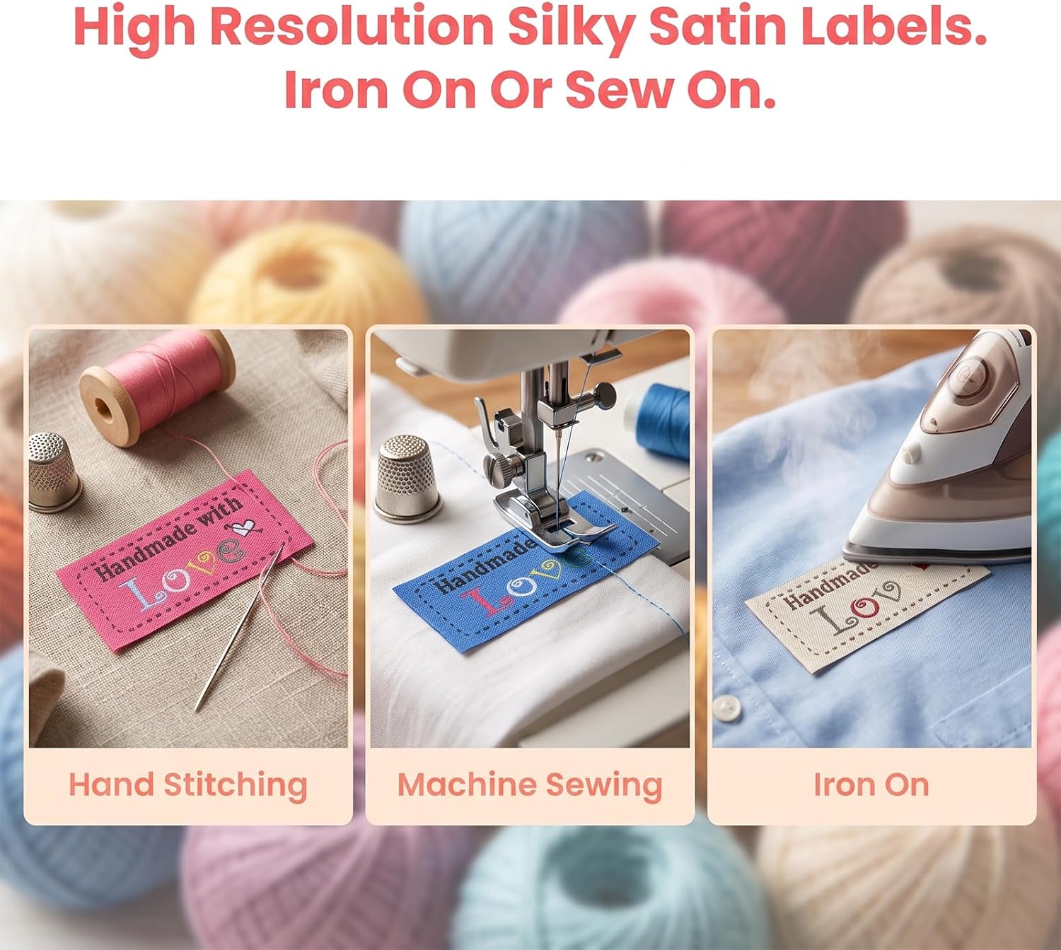 Quvvarly 100PCS Sewing Tags Made with Love Sewing Labels Personalized image 5