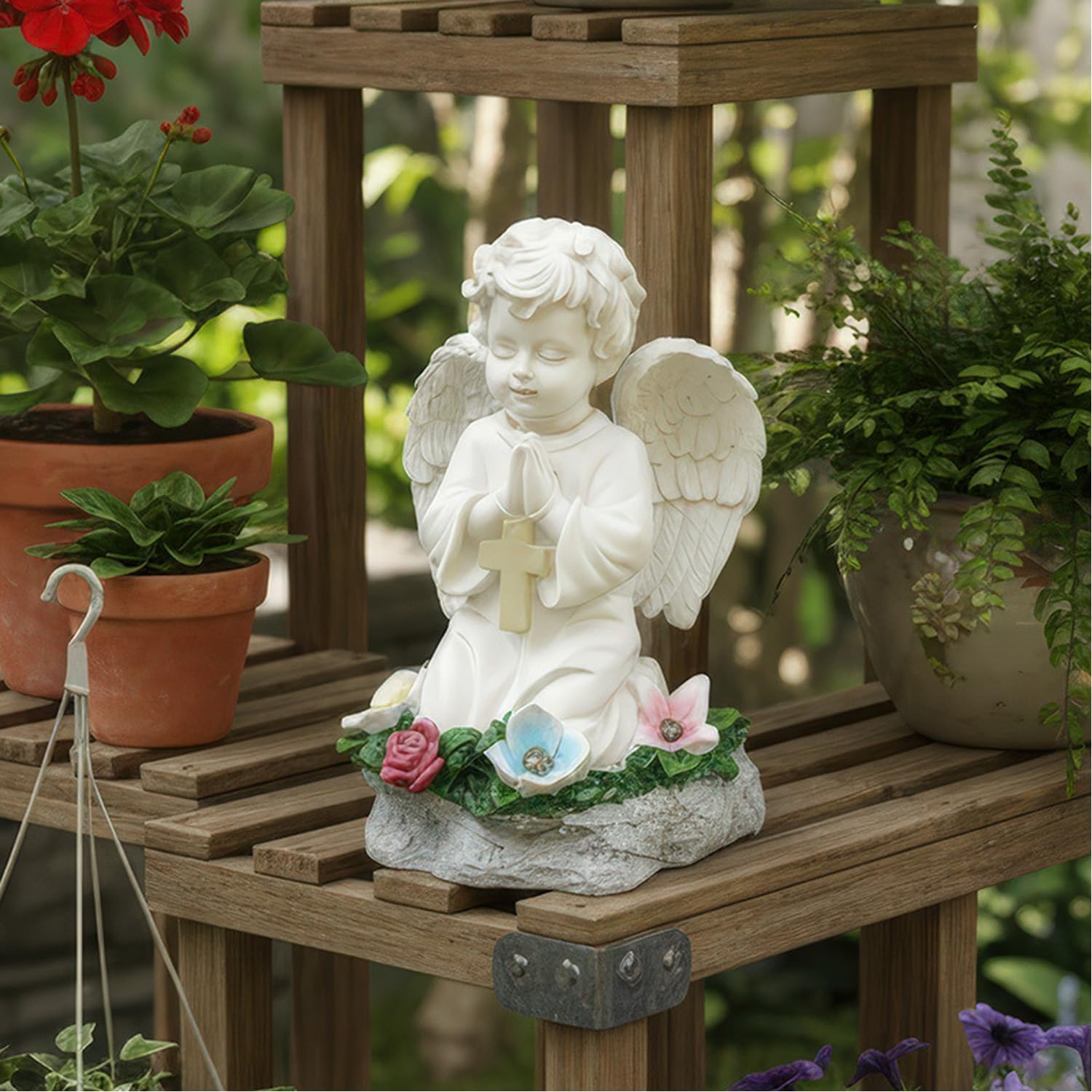 Praying Angel Figurine Solar Light Garden Angel Statue Waterproof Outdoor Decor for Patio Yard Balcony 9 Inches