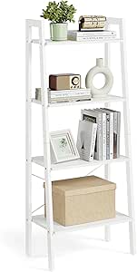 VASAGLE Regal, Bücherregal mit 4 Ebenen, Leiterregal, Standregal, für Wohnzimmer, Schlafzimmer, Küche, Homeoffice, modern, Stahlrahmen, perlweiß-ahornweiß LLS044W44