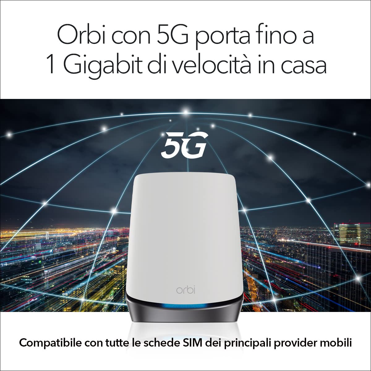 NETGEAR Orbi Router NBK752 5G, Sistema WiFi 6 Mesh, Router con 1 estensore satellitare, Copertura fino a 5.000 piedi quadrati, 40 dispositivi, AX4200, fino a 4,2 Gbps