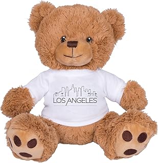 TeesAndTankYou Skyline Los Angeles California Bear: 8 Inch Brown Teddy Bear Stuffed Animal with White Shirt