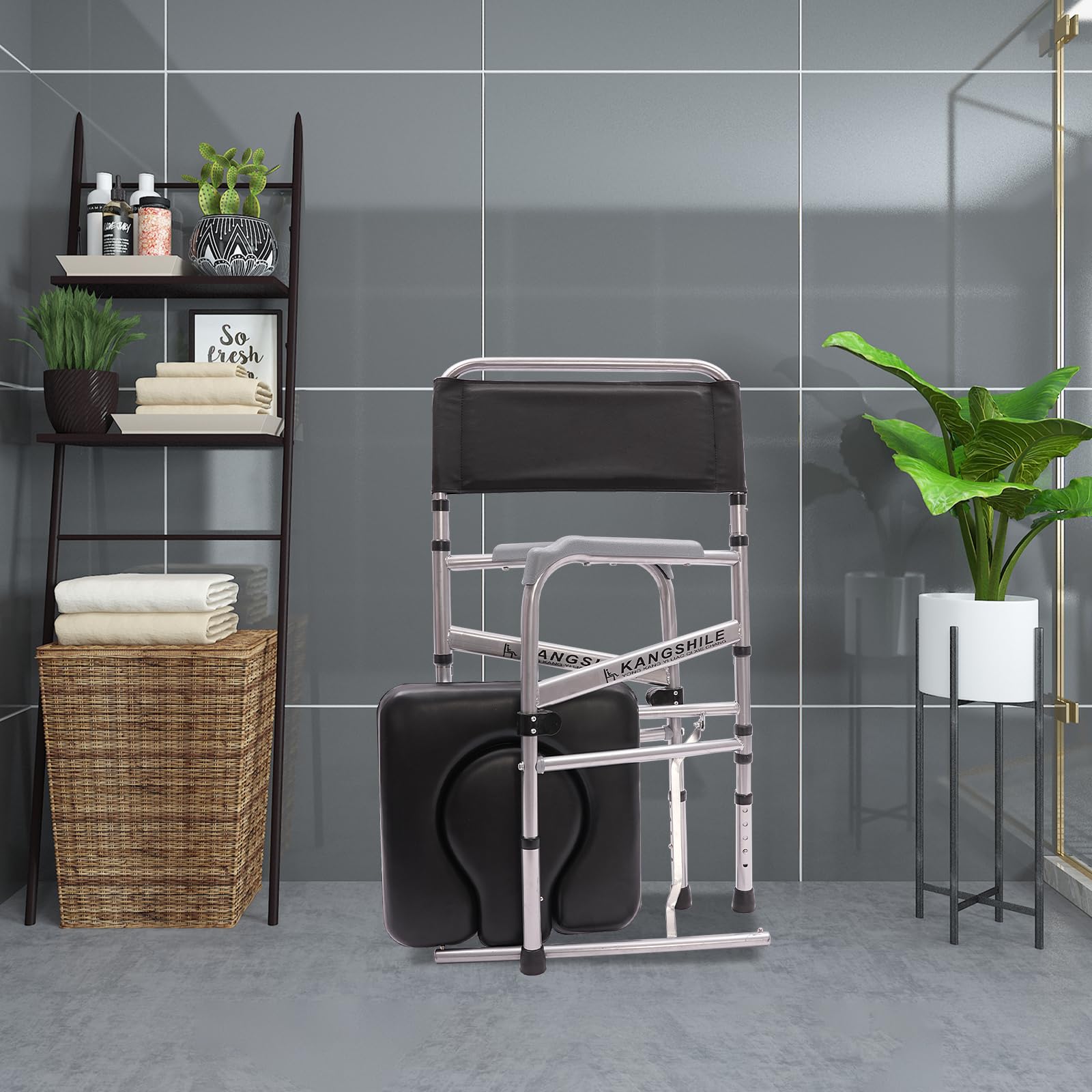 Faltbarer Duschstuhl, Klappbarer Toilettenstuhl für Bad und Dusche, HöHenverstellbar mit Weichem Sitzkissen Platzsparend und rutschfest für äLtere Menschen Schwangere und PflegebedüRftige