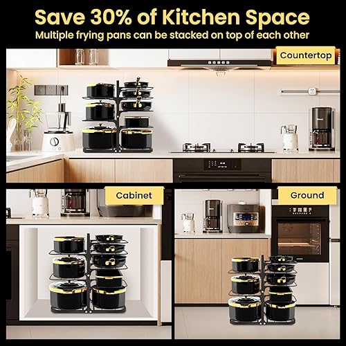 Miniatura 6 de Podxco Organizador de ollas y sartenes debajo del gabinete de 21 pulgadas, organizador de sartenes de 8 niveles para gabinete, organizador de ollas