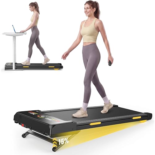 TOPUTURE Walking Pad Treadmill with 15% 15-Level Auto Incline, 3.0HP Quiet Brushless Under Desk Treadmill, Compact Treadmills for Home/Office, RGB LED Screen, Bluetooth Speaker, Remote/App Control