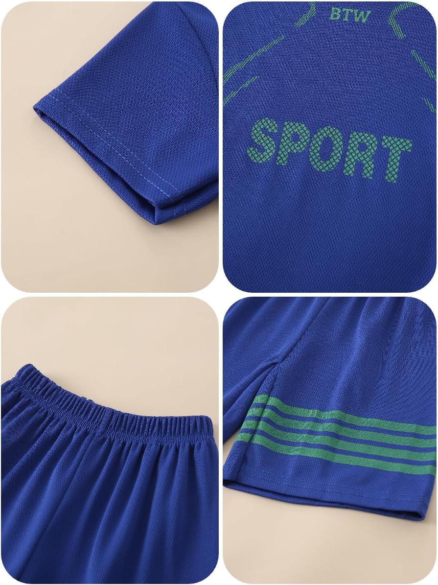 Boys Clothes Short Set 6 Piece Outfit Athletic T-Shirt and Quick Dry Shorts Kids Summer Clothing Set Size 3-14