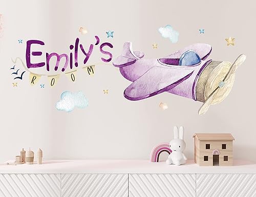 Miniatura 4 de Calcomanías de nombre de avión para pared, calcomanías de nombre de cama de avión para niños, decoración de pared con nombre de bebé, calcomanía de