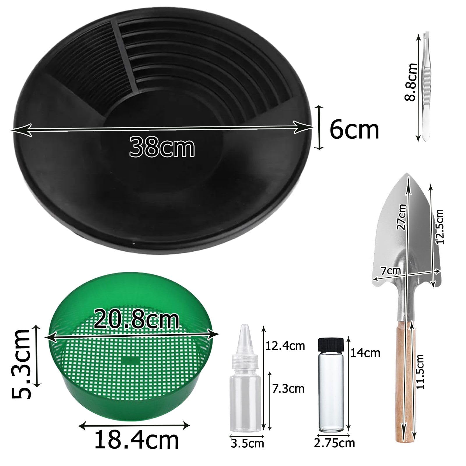 Gold Panning Pan,Accesorios para Tamices Manuales para la Extracción de Oro,Herramientas Portátiles para Buscar Oro al Aire Libre,Batea de Oro Set,Gold ifting,Clasificador de Tamizado 38 cm Tokaneit