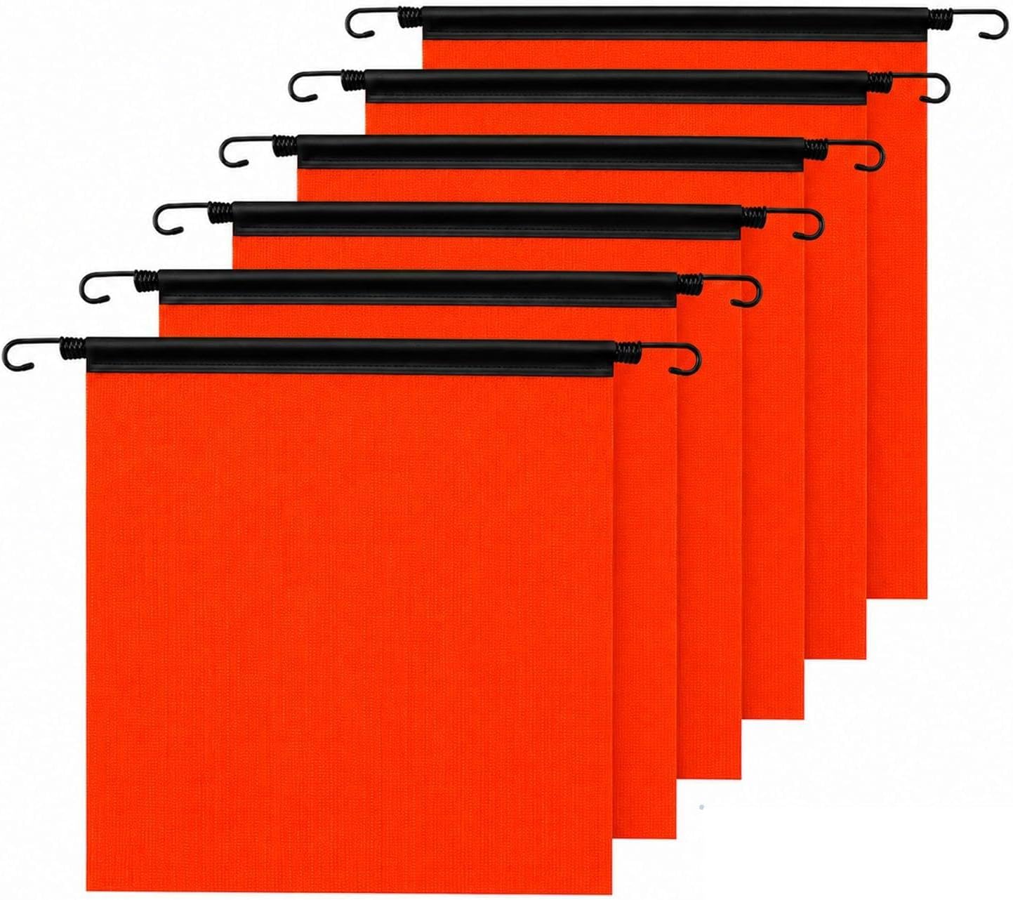 18x18 Inch Orange Mesh Oversize Load Safety Flags for Trucks 6 Pack | Reinforced vinyl welt, equipped with bungee cord and EZ hooks, fit trailers, RVs and pilot cars