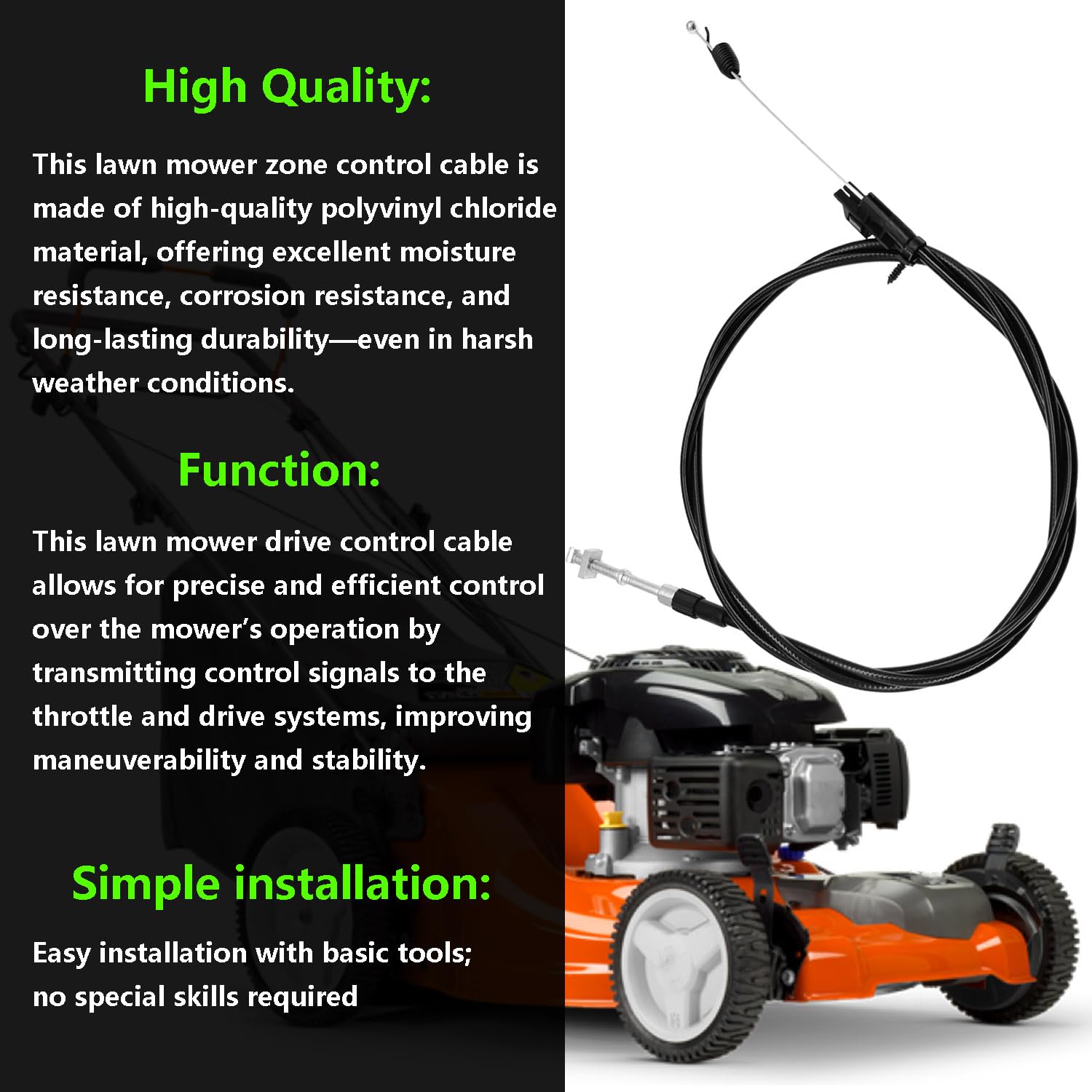 532197195 - Cable de control de accionamiento para cortacésped compatible con Husqvarna, cable del acelerador de cortacésped compatible con los modelos 6522 SH, 6522 SL, 67522 ES y 917.375350