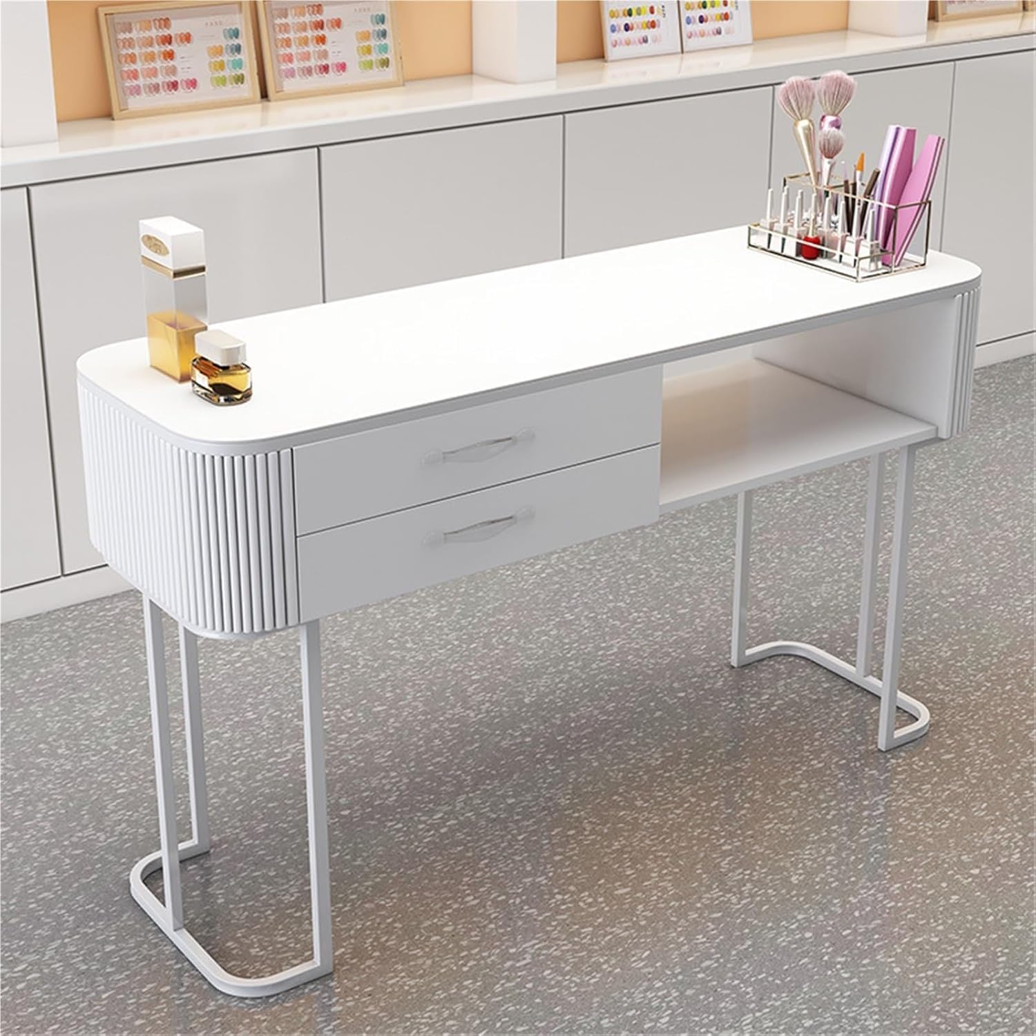 ラリー様　HR810 レトロなガラステーブル　スチール　シルバー HR810 レトロなガラステーブル スチール シルバー セレクト3段