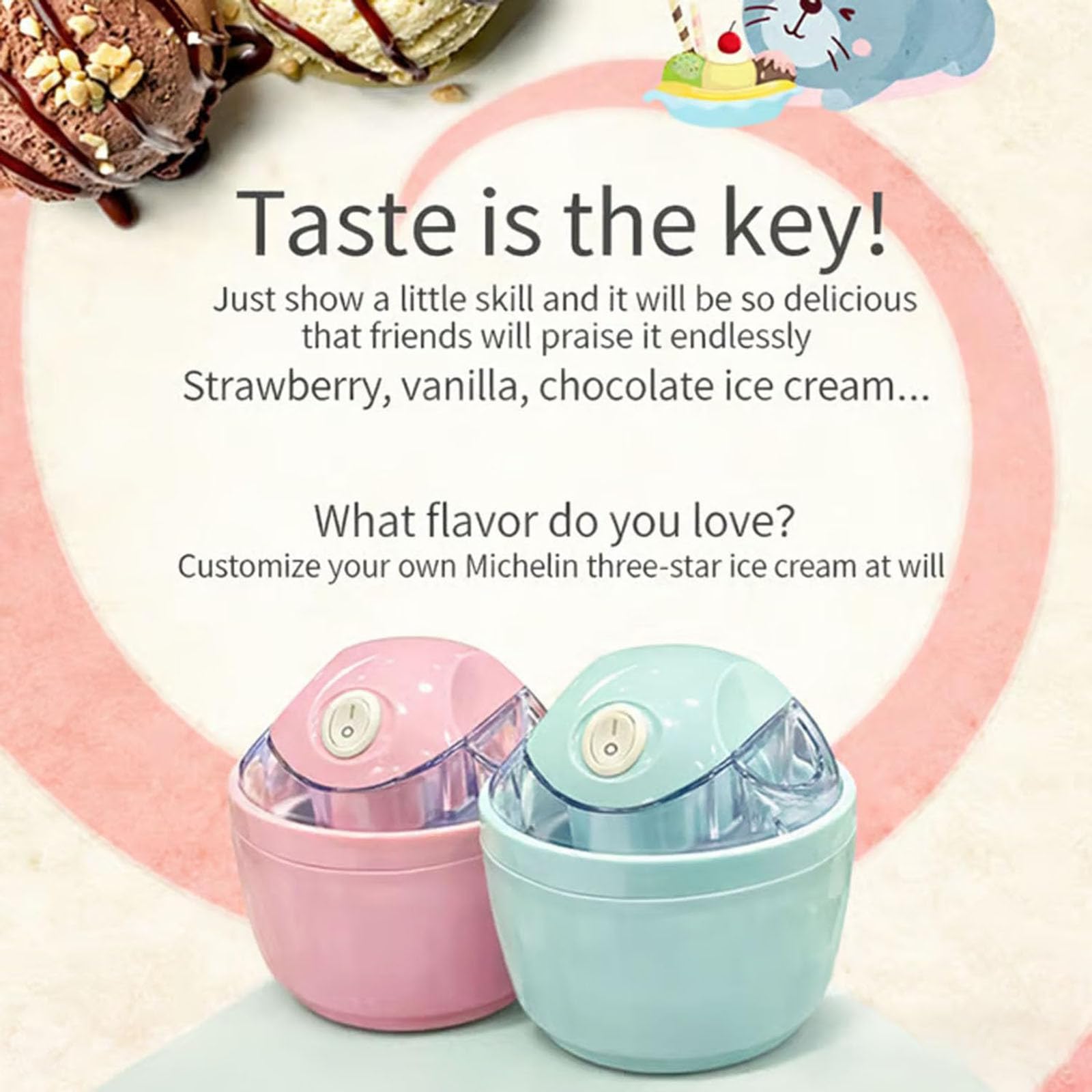 2026 Compatto produttore di ghiaccio per gelato sorbetto yogurt con telecomando per completare più velocemente 15 minuti (blu, B)
