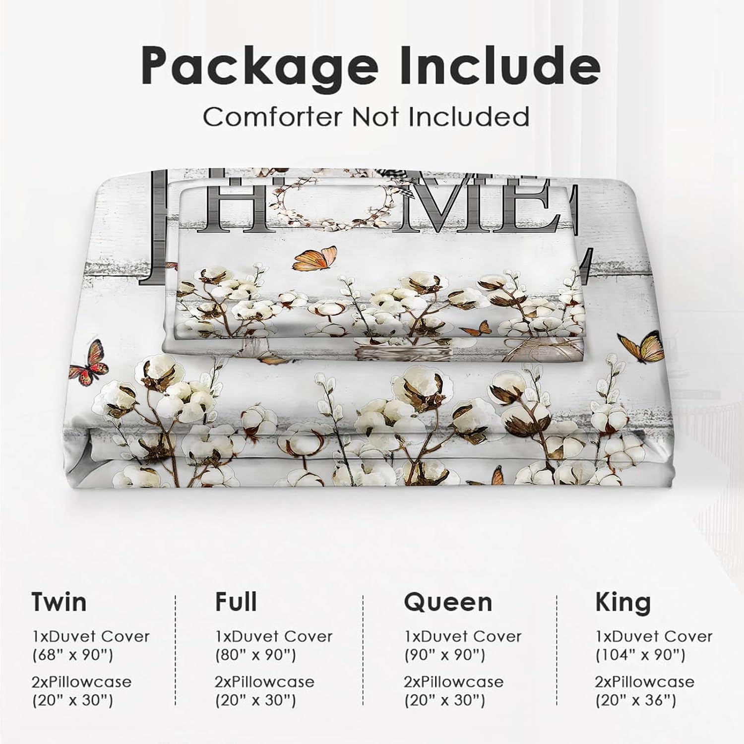Cotton Flower Theme 3 Pieces Duvet Cover Comforter Set with 2 Pillowcase Full Size White Floral Bed Sheet Quilt Bedroom Bedding for Lover Kids