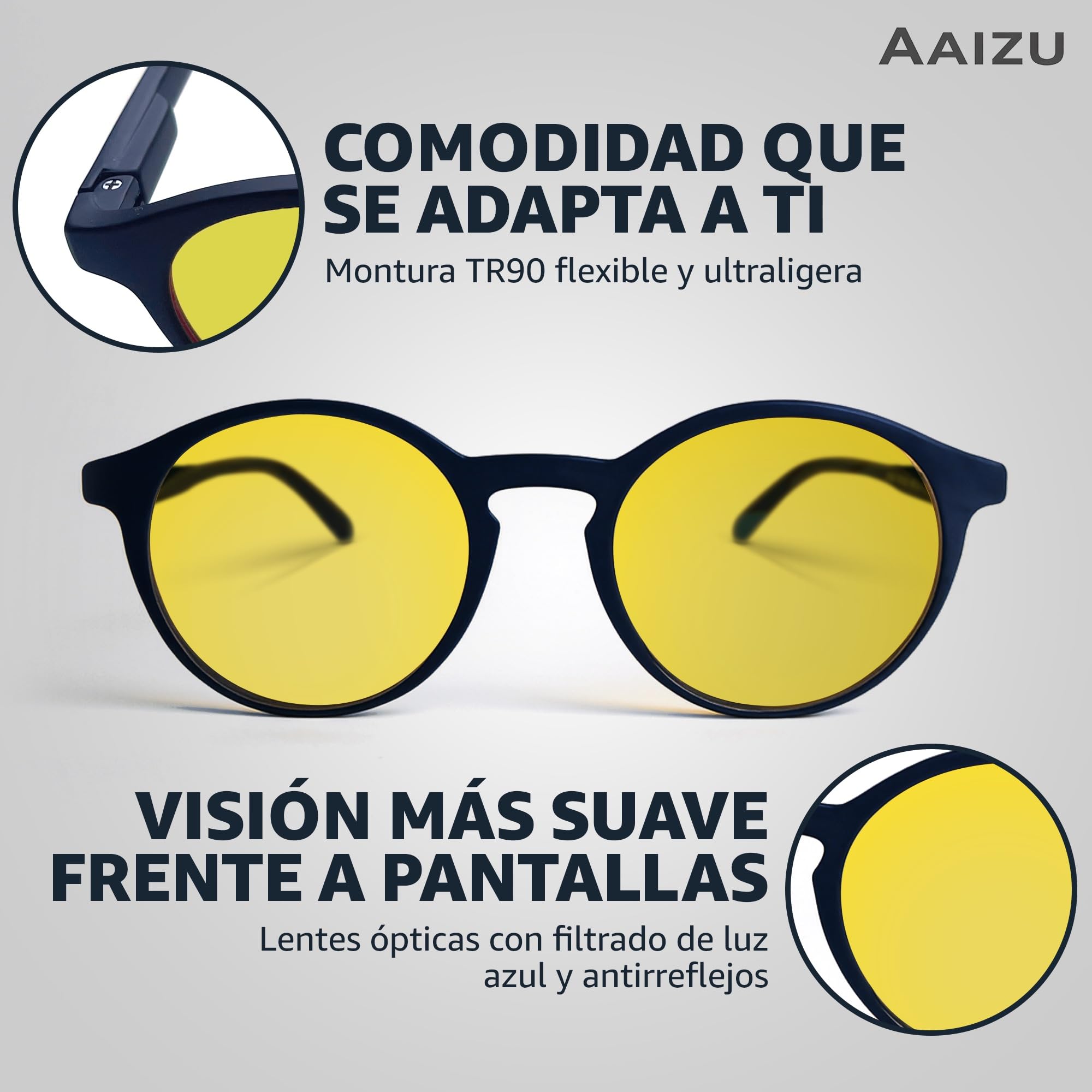 AAIZU-Gafas Luz Azul para Hombre y Mujer- Gafas Filtr Luz Azul para Ordenador, Gamming y Pantallas- Bloqueo Anti Luz Azul- Reduce la Fatiga Visual y Mejora el Descanso — view 5
