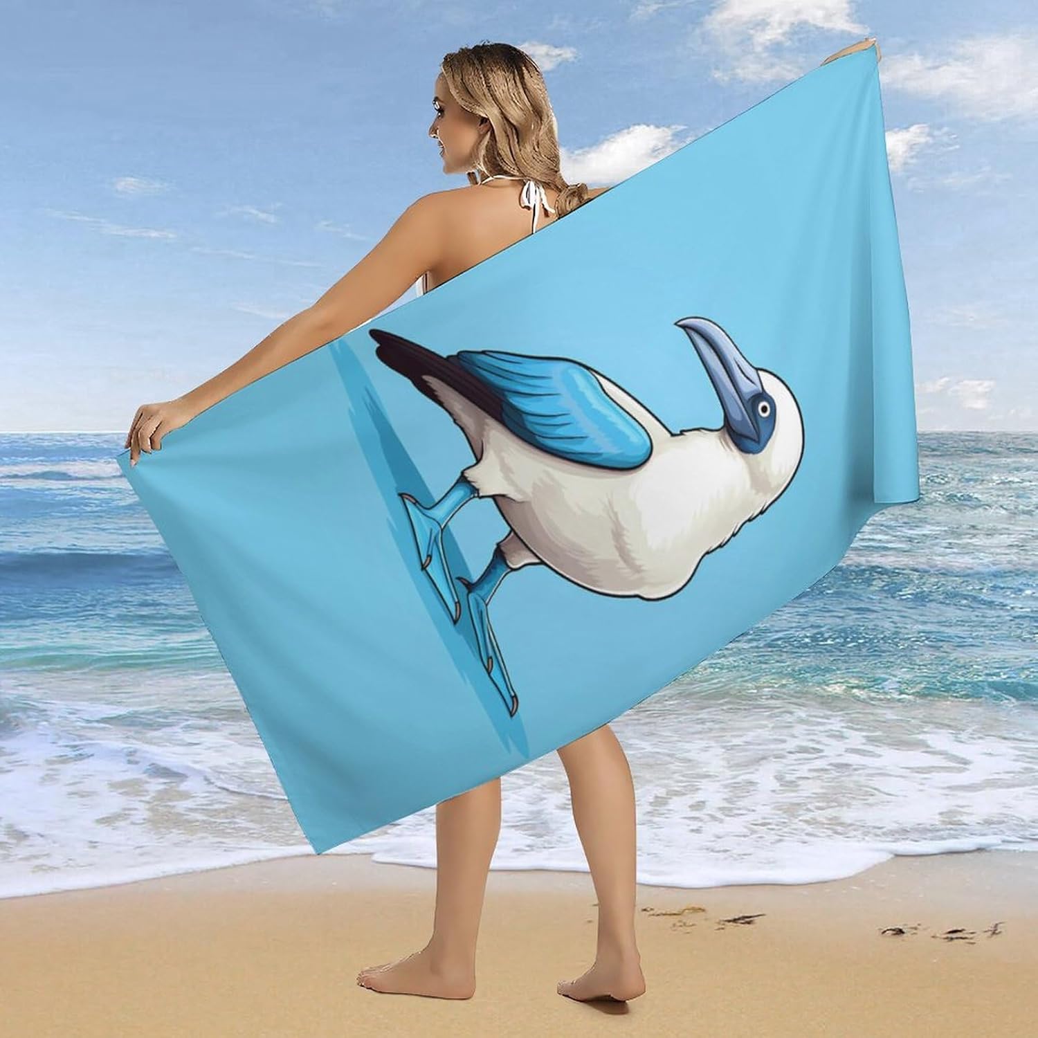 Travel Bird Blue Footed Booby Funny Beach Towel Sand Free Quick Dry Absorbent Bath Towels for Swimming Pool Yoga