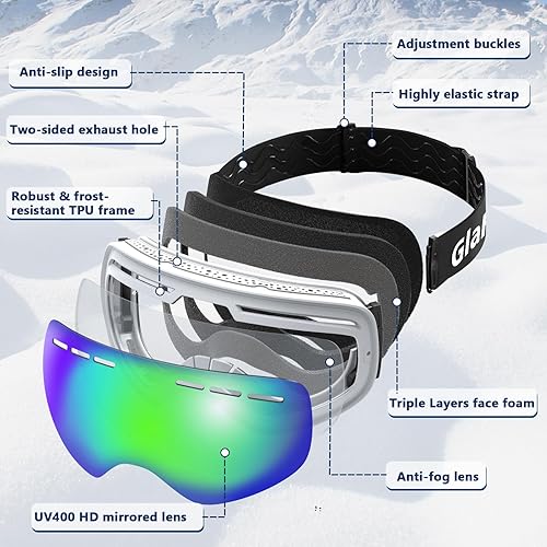 Miniatura 5 de GlaRid OTG Ski Goggles PRO, Frameless 100% UV Protection Anti Fog Ski Goggles Men, Snowboard Goggles MenWomenAdultYouth