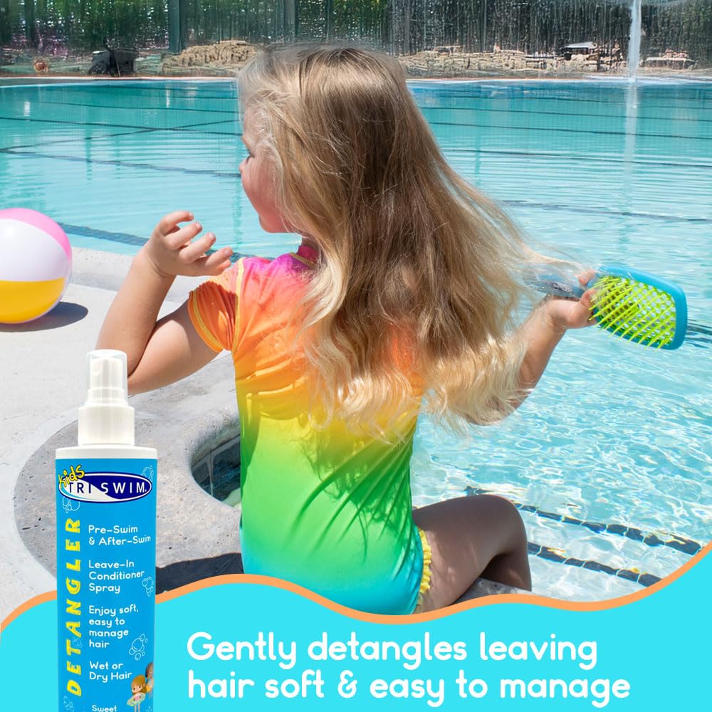TRISWIM Kids Detangler Leave-In Conditioner Spray 8oz | Pre & Post Swim Hair Care | Helps Prevent Tangles, Dryness & Breakage | Soft, Easy-to-Manage Hair | Gentle Sweet Persimmon Scent
