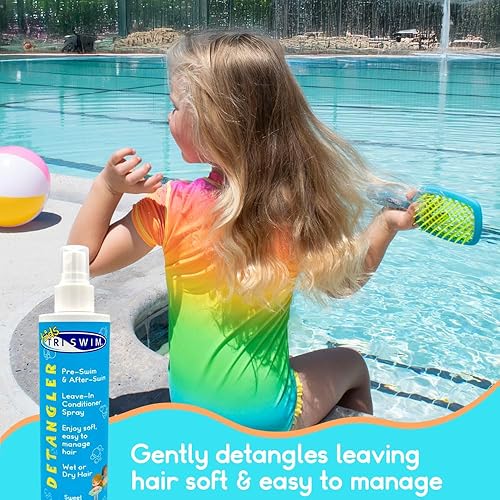 Miniatura 3 de TRISWIM Acondicionador desenredante sin enjuague para niños, 8 onzas líquidas, cuidado del cabello antes y después de la natación, repara el cabello