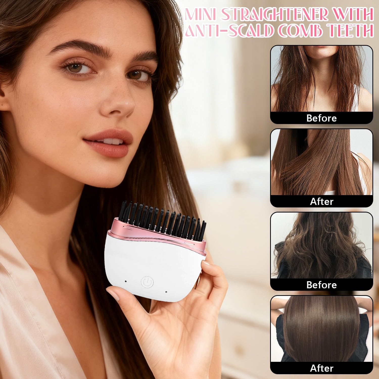 Mini Hair Straightener, New Rechargeable Wireless Portable Hair Straightener Comb, 2-Speed Temperature Control, Cordless Mini Hair Straightener Brush, Heat-Resistant Shell Travel Comb - Image 4