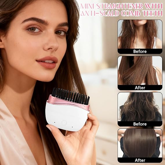Mini Hair Straightener, New Rechargeable Wireless Portable Hair Straightener Comb, 2-Speed Temperature Control, Cordless Mini Hair Straightener Brush, Heat-Resistant Shell Travel Comb