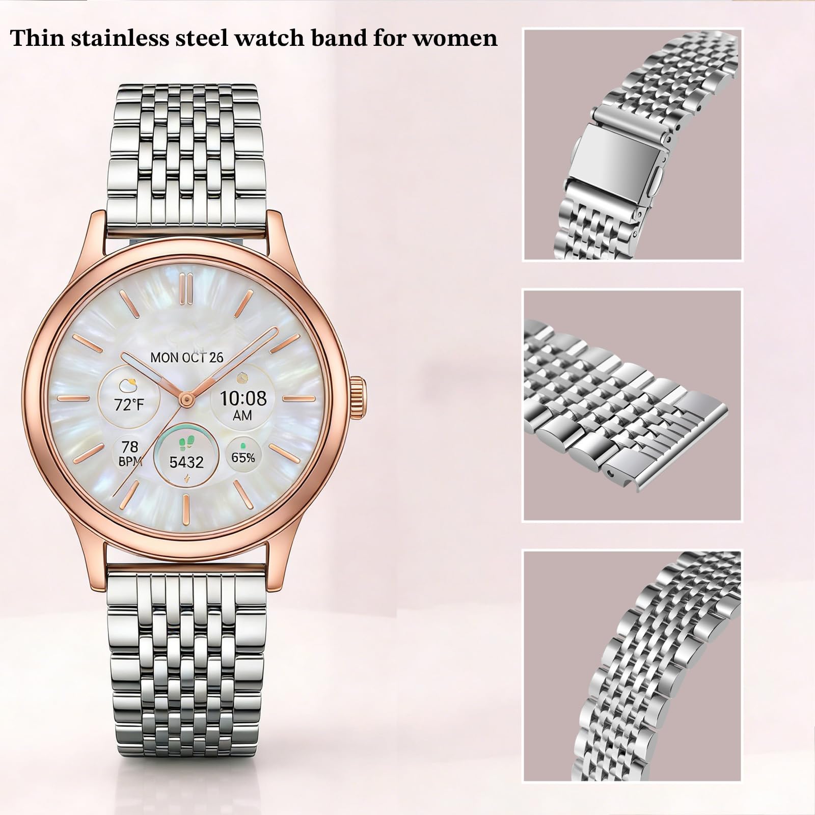 Juntan Edelstahl Uhr Uhrenarmband 20mm für Herren Damen, 9-Perlen schlank poliert Quick Release Uhr Armband, Elegantes Ersatzarmband für traditionelle & Smart Uhren