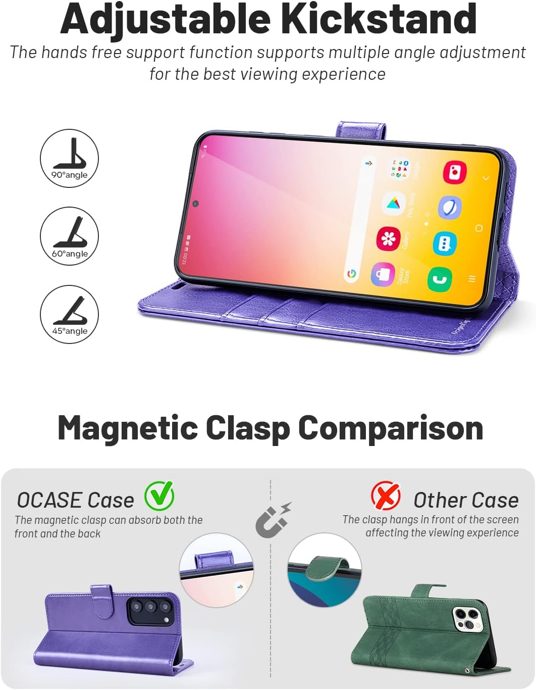 OCASE Compatible with Galaxy S23 5G Wallet Case, PU Leather Flip Folio Case with Card Holders RFID Blocking Kickstand [Shockproof TPU Inner Shell] Phone Cover 6.1 Inch (2023) -Purple