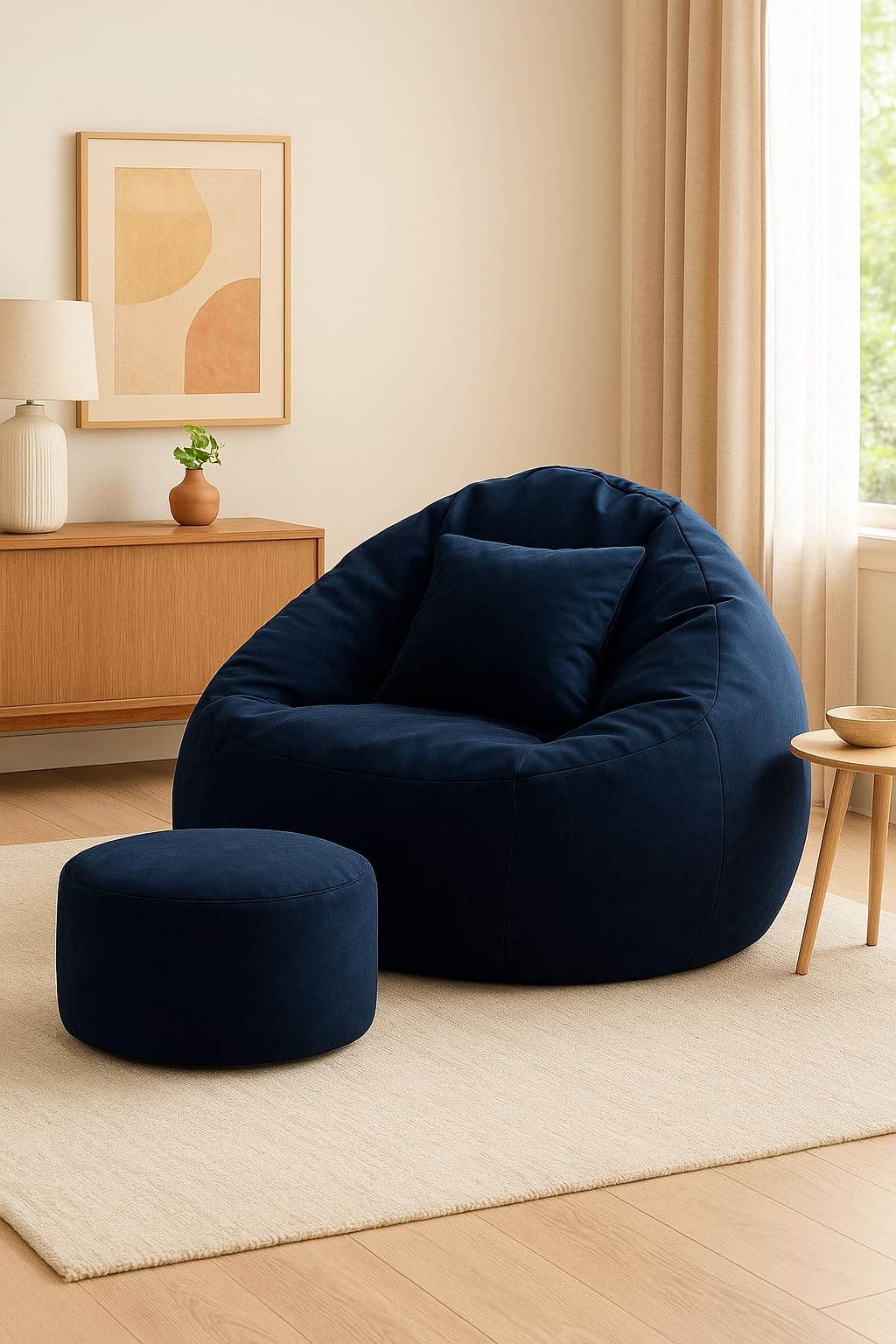 karuto 4XL Bean Bag Cover with Footrest & Cushion (Without Beans) (Navy Blue) 1