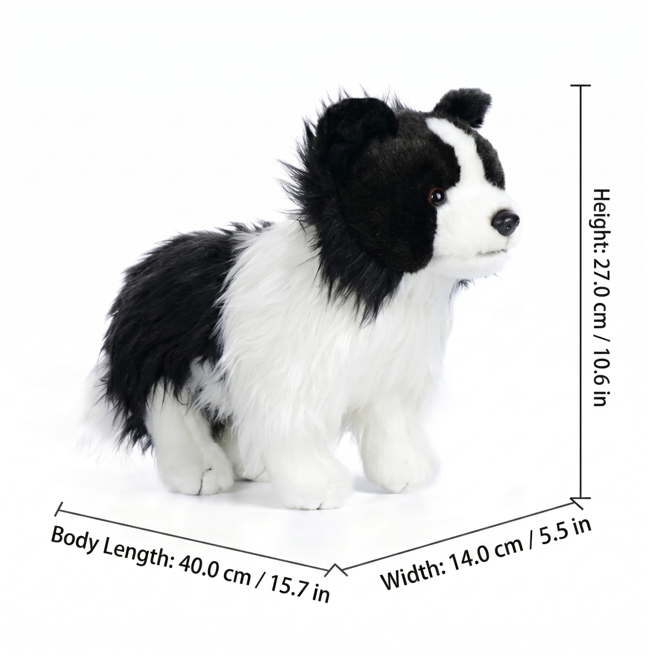 Peluche Border Collie, Animal de Peluche Border Collie Realista - Peluches Suaves para Perros, Blanco y Negro, 27 cm/10, 63 Pulgadas