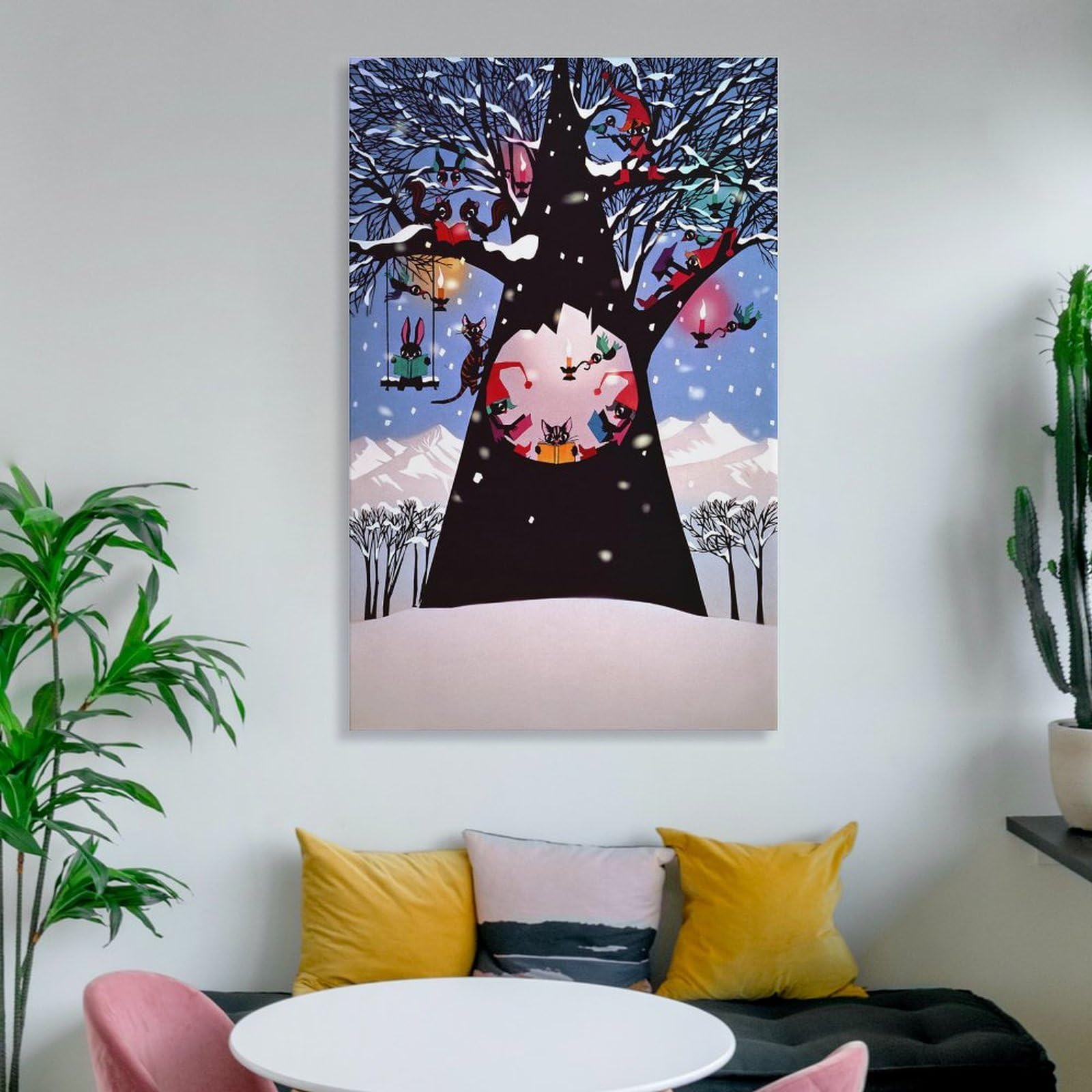 Amazon.co.jp: 藤城清治 雪の中の木の遊び 絵画 ポスター 工芸品の装飾