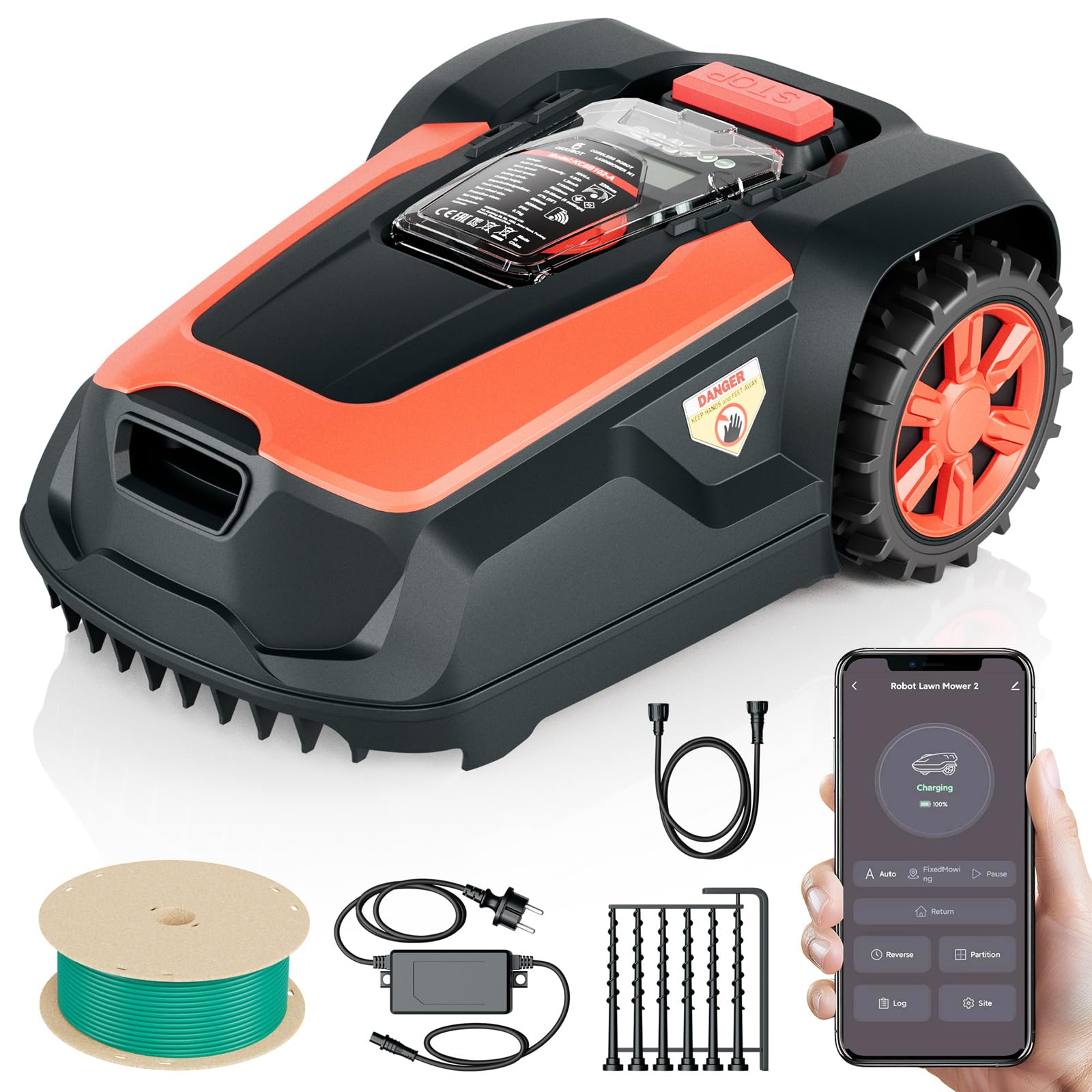 M1 Robot Tagliaerba con Cavo Perimetrale, fino a 1400 m², Altezza di Taglio 25-65 mm, Pendenze fino al 47%, Larghezza di Taglio 22 cm, Controllo via Bluetooth e App