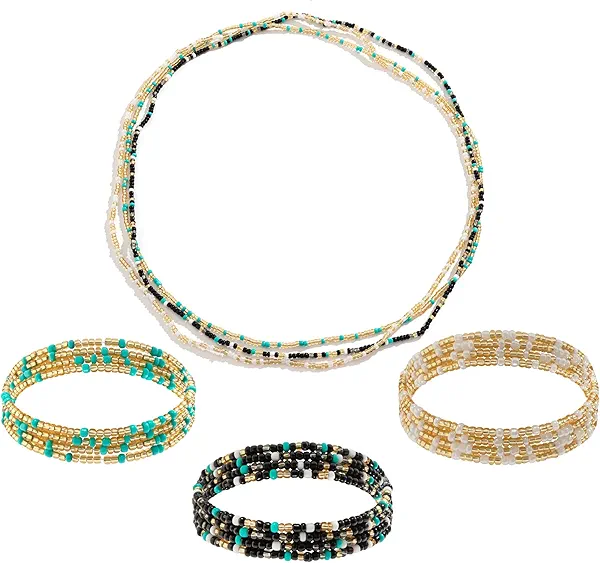 BUSAGEOLAN African Waist Beads For Women Colorful 3PCS Layered Belly Body Chain Beach Bikini Waist Jewelry Body Accessories For Women