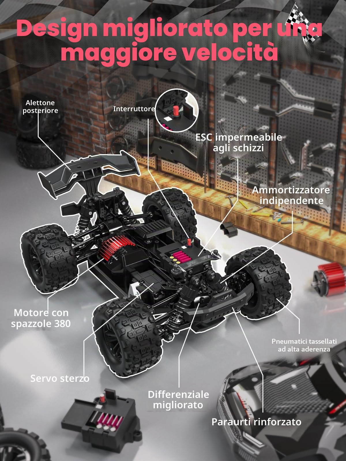 Kiztoys Macchina Telecomandata - 2,4 GHz RC Car Alta Velocità Offroad 40 km/h 1:18, 4WD Auto Radiocomandata con 2 Batterie 70 Minuti, Monster Truck Crawlers Regadi per Bambini Adulto