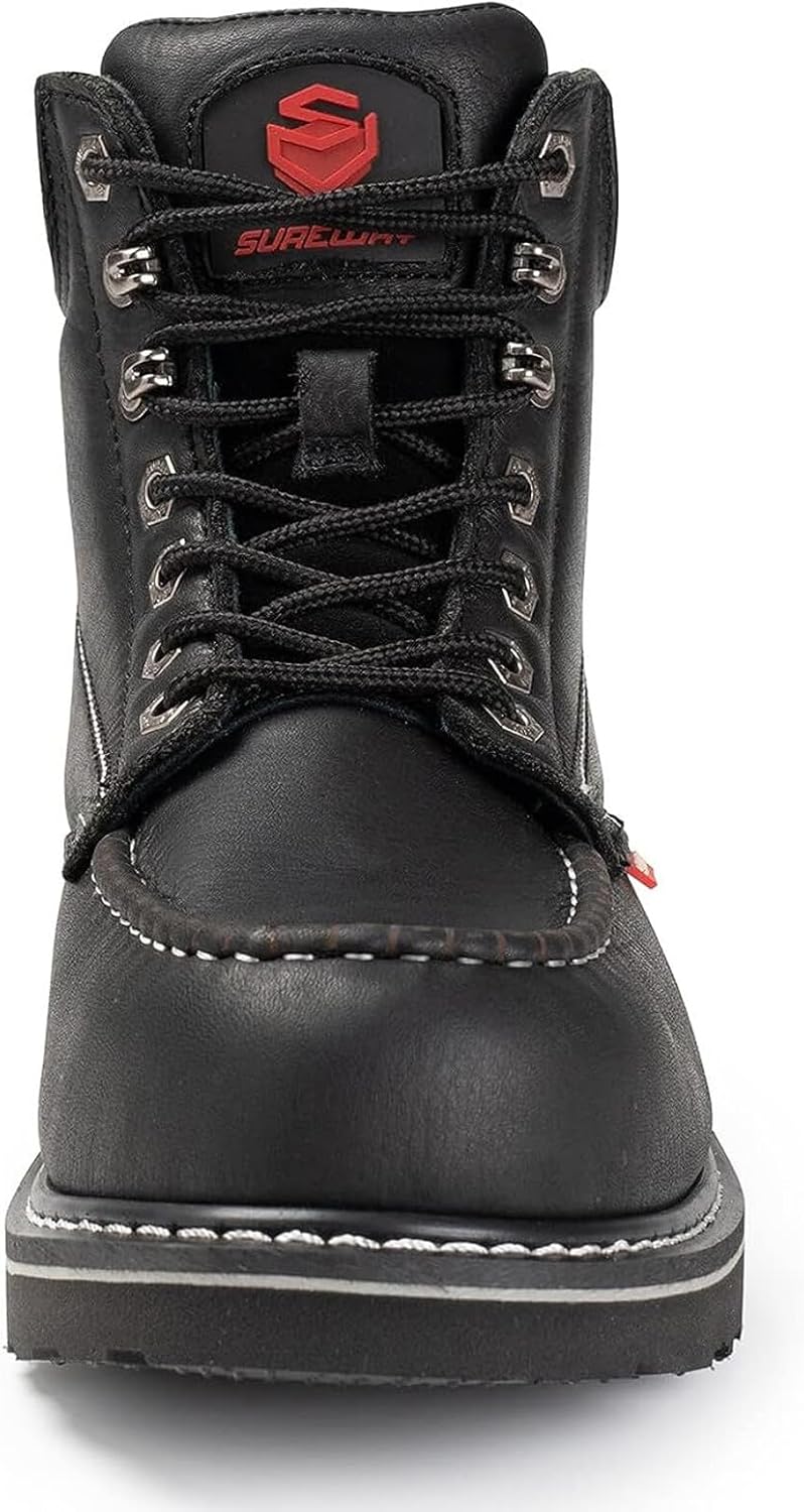 SUREWAY Mens Heavy Duty Soft/Composite/Steel Toe Work Boots for Men-Comfortable,GoodyearWelt,Full Grain Leather,6 in Wedge Moc Toe Construction Boots/Shoes,Waterproof Soft Toe Black,Size 13 - Image 5