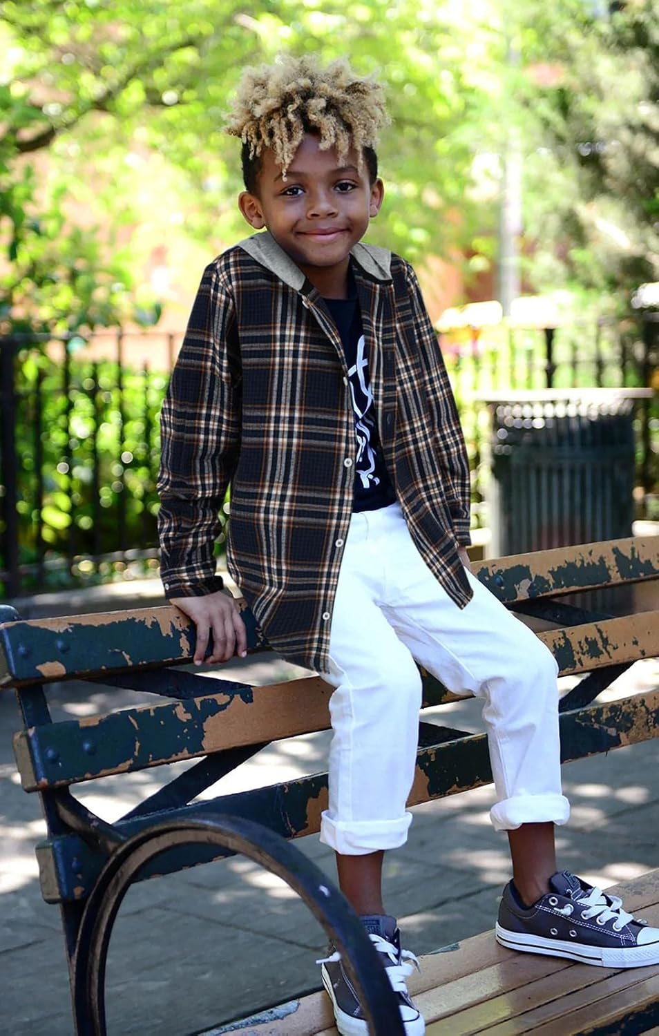 Geckatte Kids Boys Girls Button Down Shirts Long Sleeve Lightweight Plaid Hooded Flannel Shirt Cute Tops - Image 4