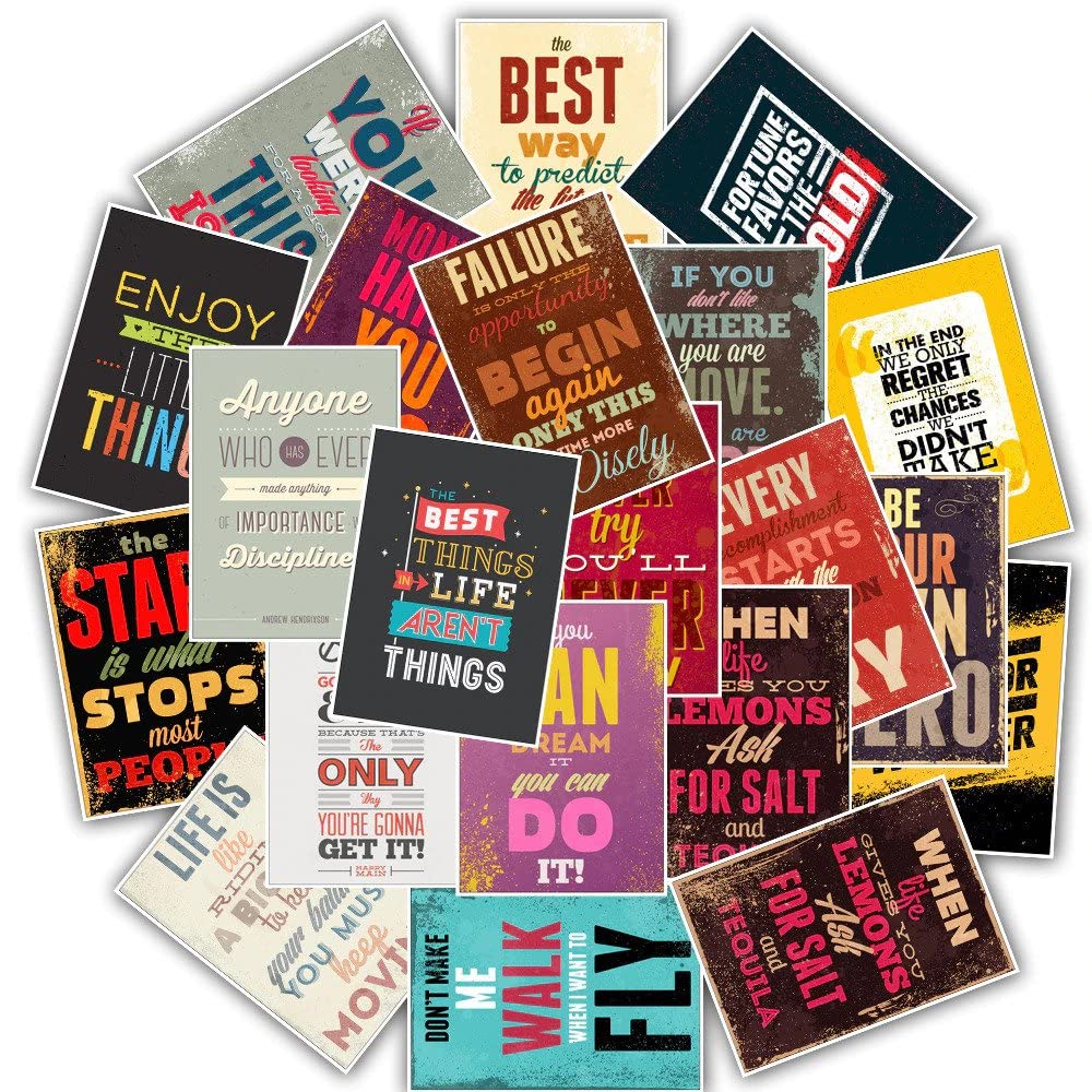 iDream Self-Adhesive Motivational Typography Life Quotes Retro Stickers (Set of 25) – 5 to 7 cm – Inspiring Quotes for Walls, Laptops, Notebooks, Office, Home Décor