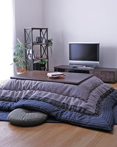 FULI Japanese Kotatsu Blanket, Warm Quilted Kotatsu Futon Comforter, 100% Cotton Top, Made in Japan, 81x96 in / 205x245 cm Rectangle (Black) - Black - Rectangular