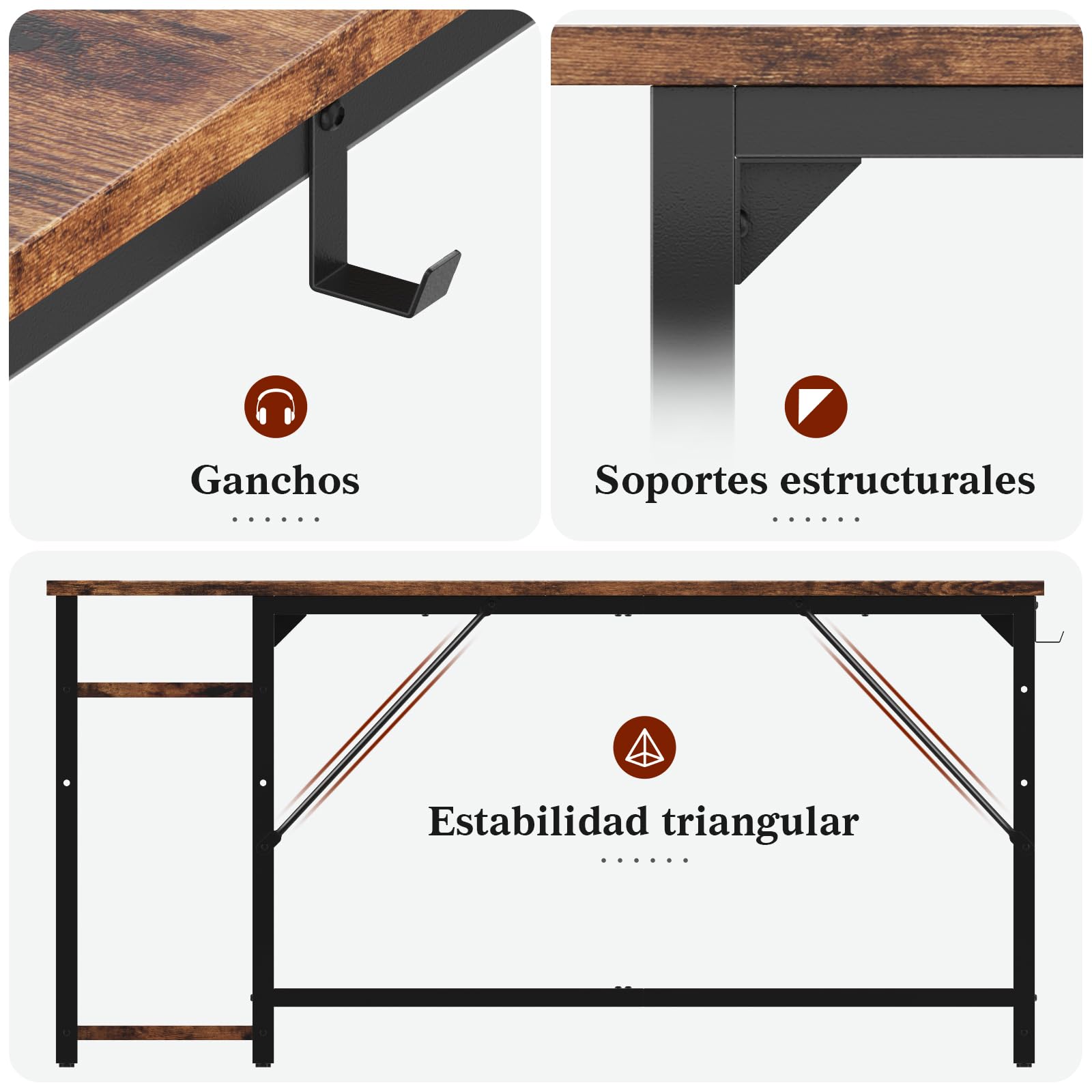 JUMMICO Escritorio con 2 estantes Ajustables de 120 cm, Escritorio de Ordenador con Almacenamiento, Estructura de Acero sólido, Estaciones de Trabajo Reversibles a Izquierda y Derecha, Marrón