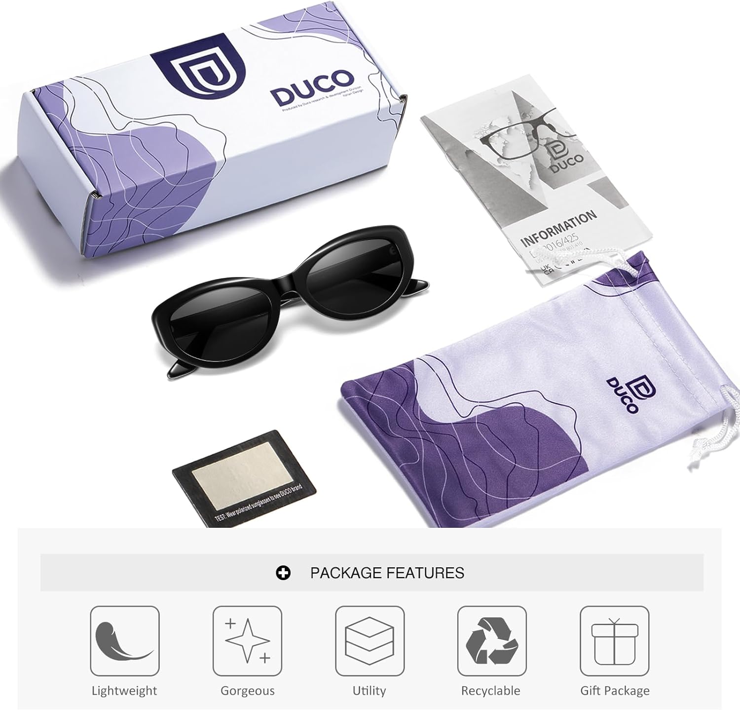 DUCO Vintage Cat Eye Sunglasses for Women Retro Oval Polarized Sun Glasses Fashion narrow 90s UV Protection Shades DC2362 - Image 6