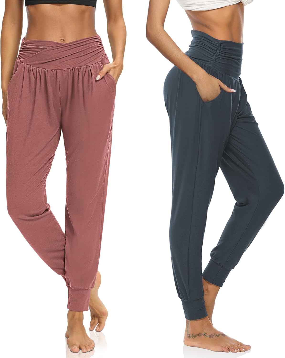 DIBAOLONG 2 Pack Womens Yoga Sweatpants Loose Joggers Pants Comfy Lounge Pants with Pockets