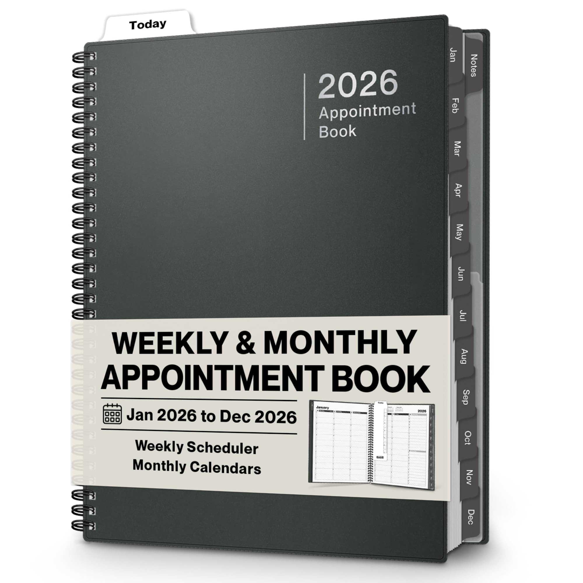 Dunwell Daily Planner 2026, 8.5x11 Appointment Book, 15-Min Hourly Schedule, Jan to Dec 2026, Large Planner with Laminated Tabs, Premium Paper Quality
