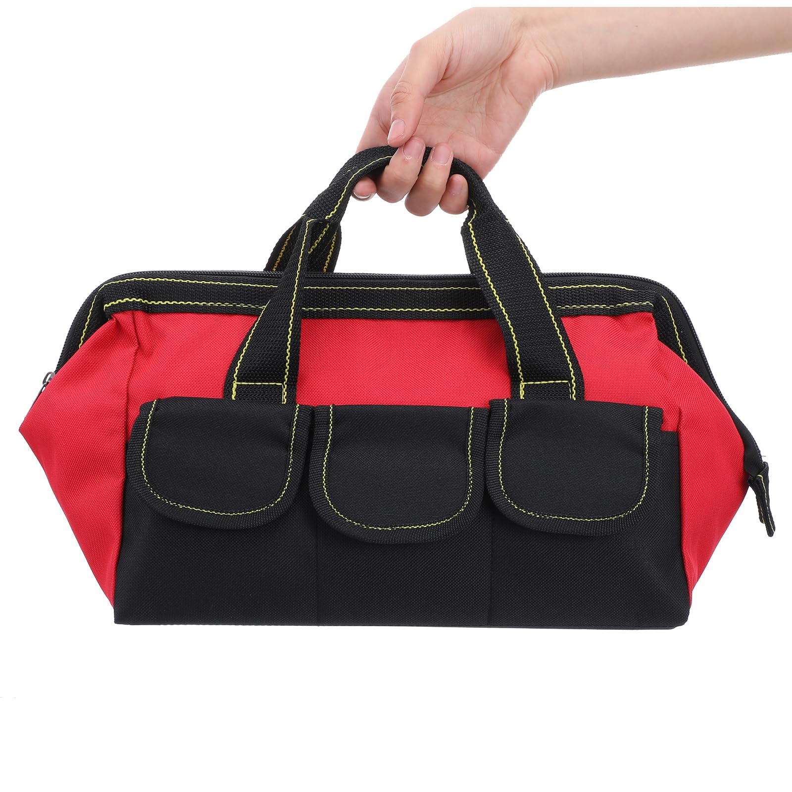 Paquete de 3 bolsas de herramientas de 13 pulgadas, bolsa de herramientas de boca ancha con base impermeable, organizador de bolsas de almacenamiento de herramientas resistente para varias