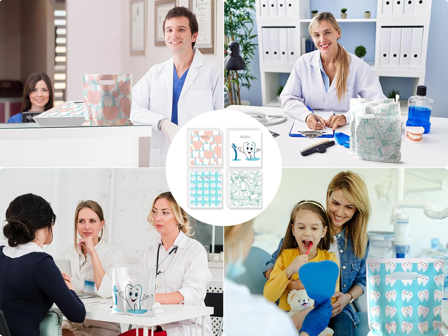 800 Pcs Dental Bags, Tooth Patient Care Dental Bags, 9 x 8 Inches dental goodie bags, for Dental Clinics, Schools and Patient use (Style 10)