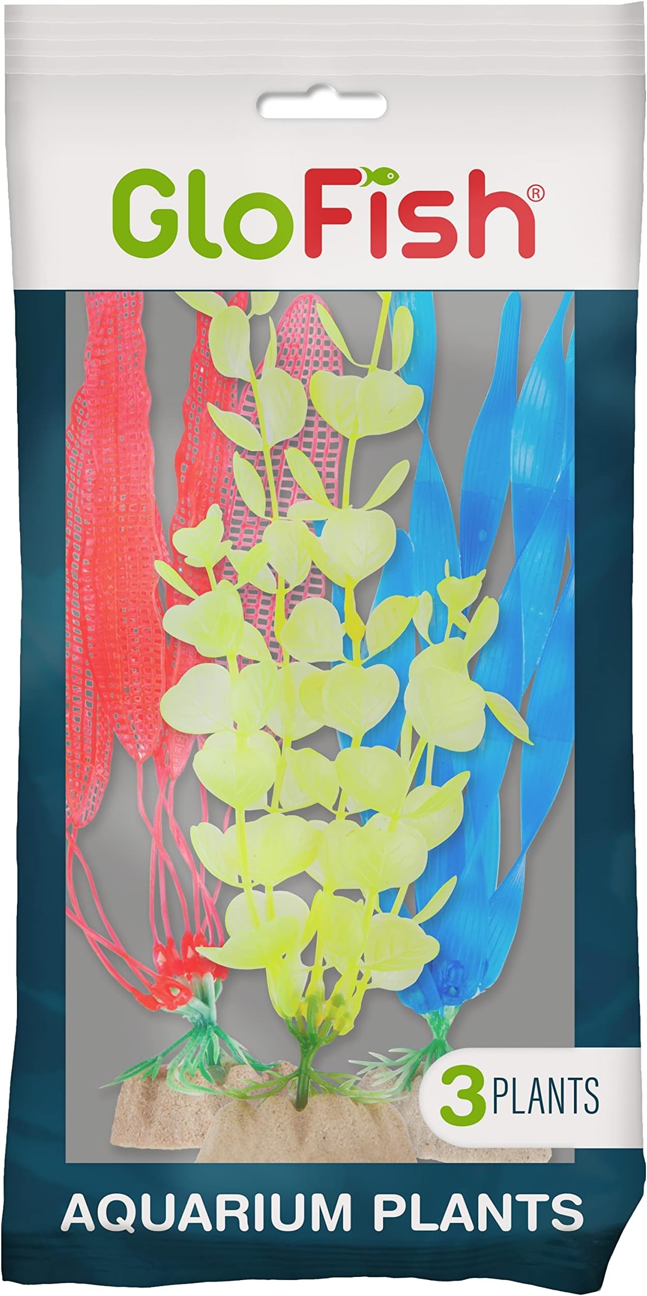 GloFish Fluorescent Plant Multipack 3 Count, Contains Medium Yellow, Large Orange, Large Blue Aquarium Plants