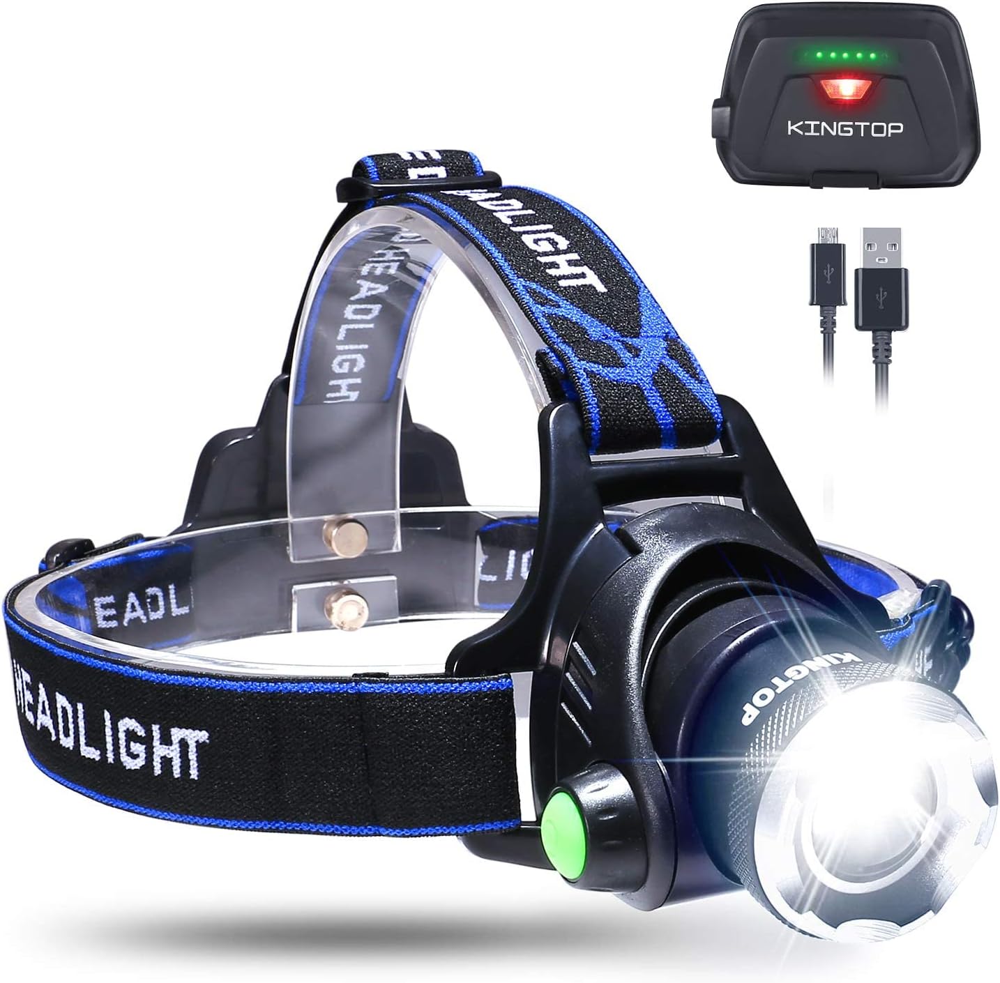 KINGTOP Waterproof USB Rechargeable LED Zoomable Head Light Torch Lamp with Internal Lithium Battery