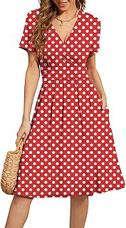 WEACZZY Women's Summer Short Sleeve Casual Dresses V-Neck Floral Party Dress with Pockets